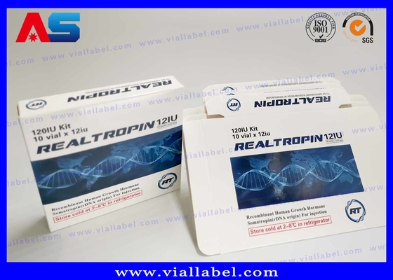 ফার্মাসিউটিক্যাল ডিজাইন প্রিন্টিং Somatropina Hcg 2ml Vial Box Packaging With Label বডি বিল্ডিং কাগজের প্যাকেজিং বক্স