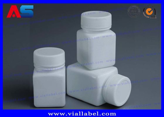 পিইটি ফার্মেসী সাদা 50 মিলি প্লাস্টিকের পিলের বোতল স্ক্রু ক্যাপের সাথে বর্গাকার আকৃতি চাপ সংবেদনশীল সিলিং