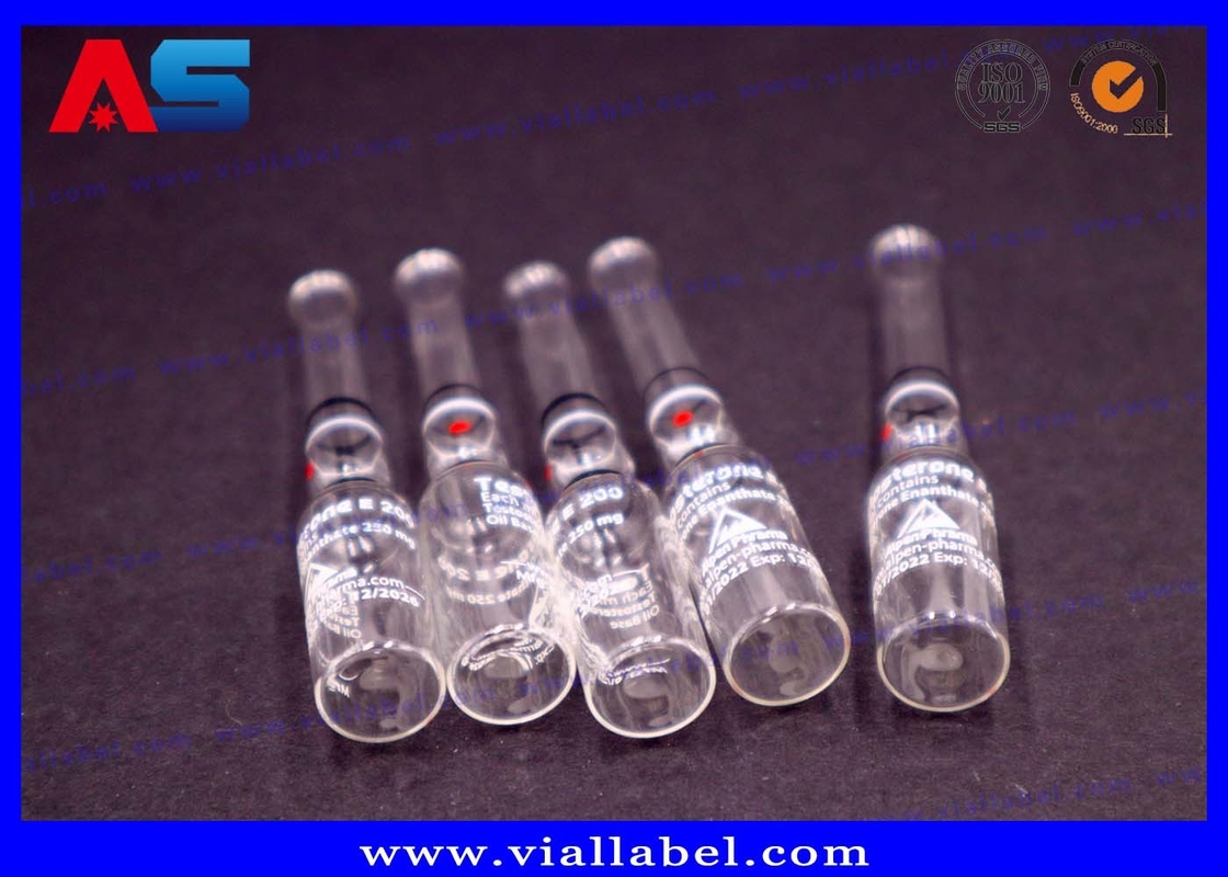 টেস্টোস্টেরন 1ml Ampoule বোতল প্রিন্টিং ক্লিয়ার অ্যাম্প মুদ্রিত আলংকারিক রিং সহ