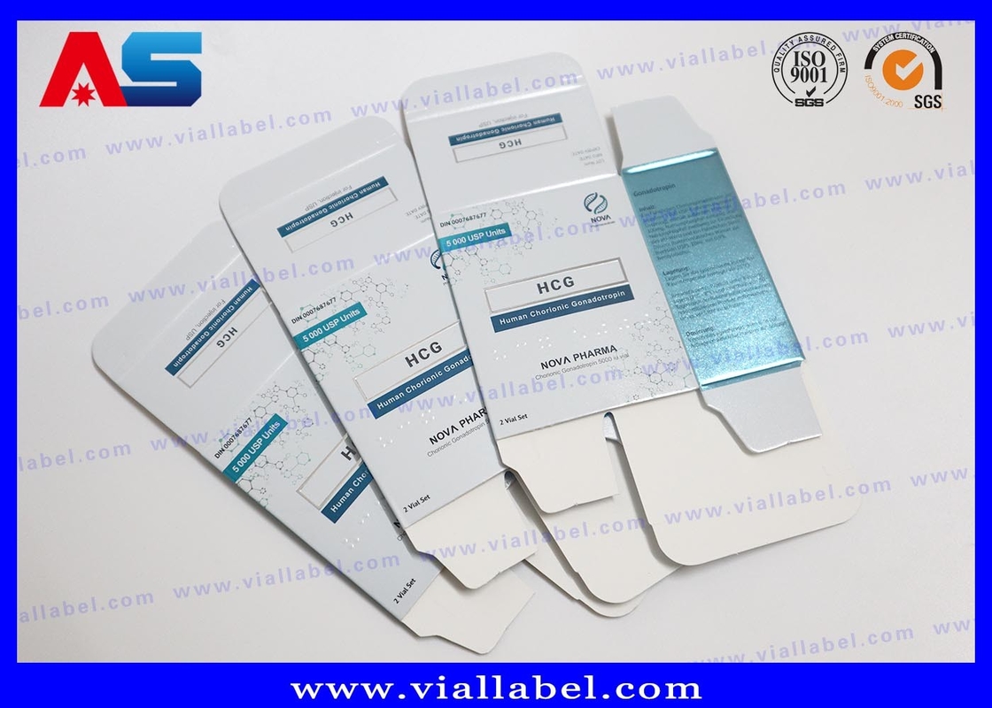 কাস্টম লেজার-ইটচড এইচসিজি ভায়াল বক্স (57x57x25 মিমি) পিভিসি ব্লিস্টার সন্নিবেশের সাথে।